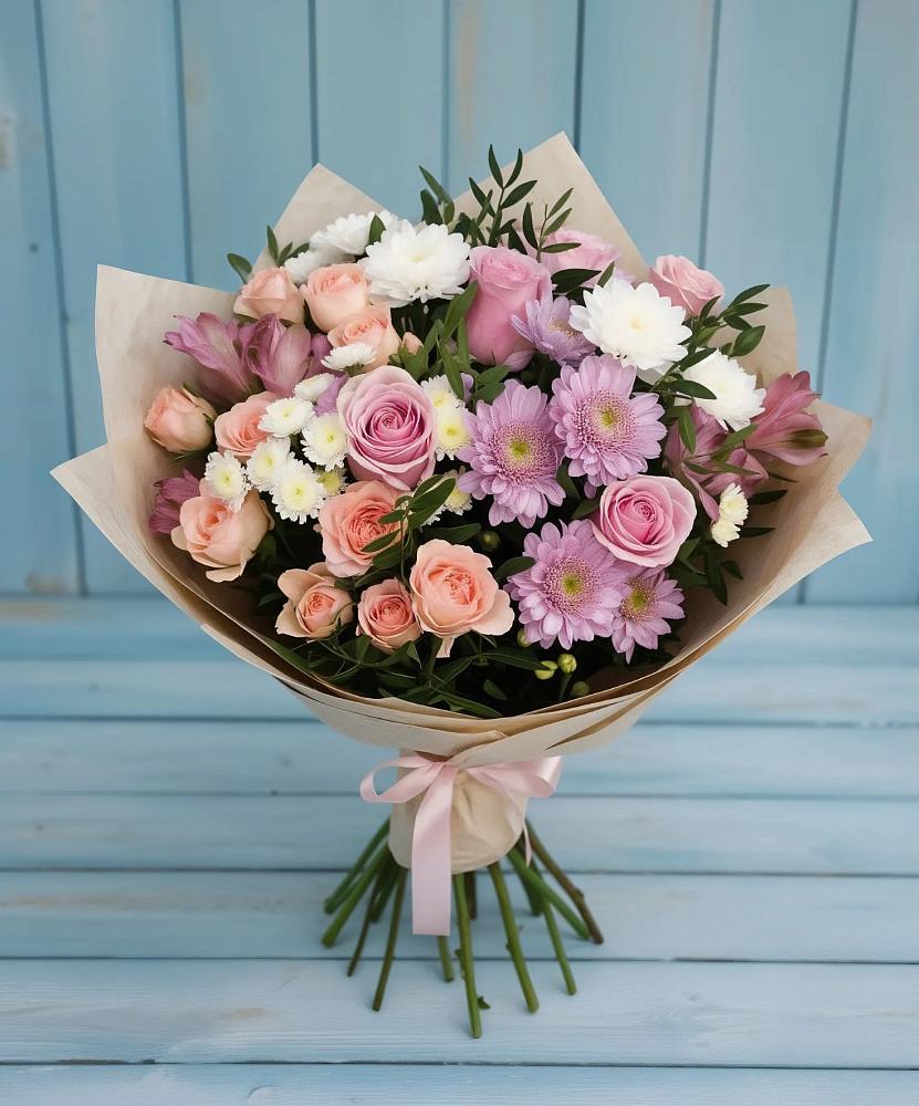 Букет цветов из: Хризантемы, Розы и Альстромерии в Чернятино