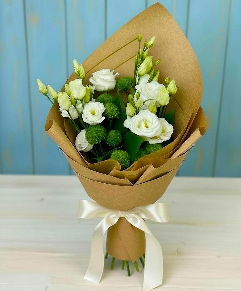 Букет цветов из: Хризантемы и Лизиантусы в Чернятино