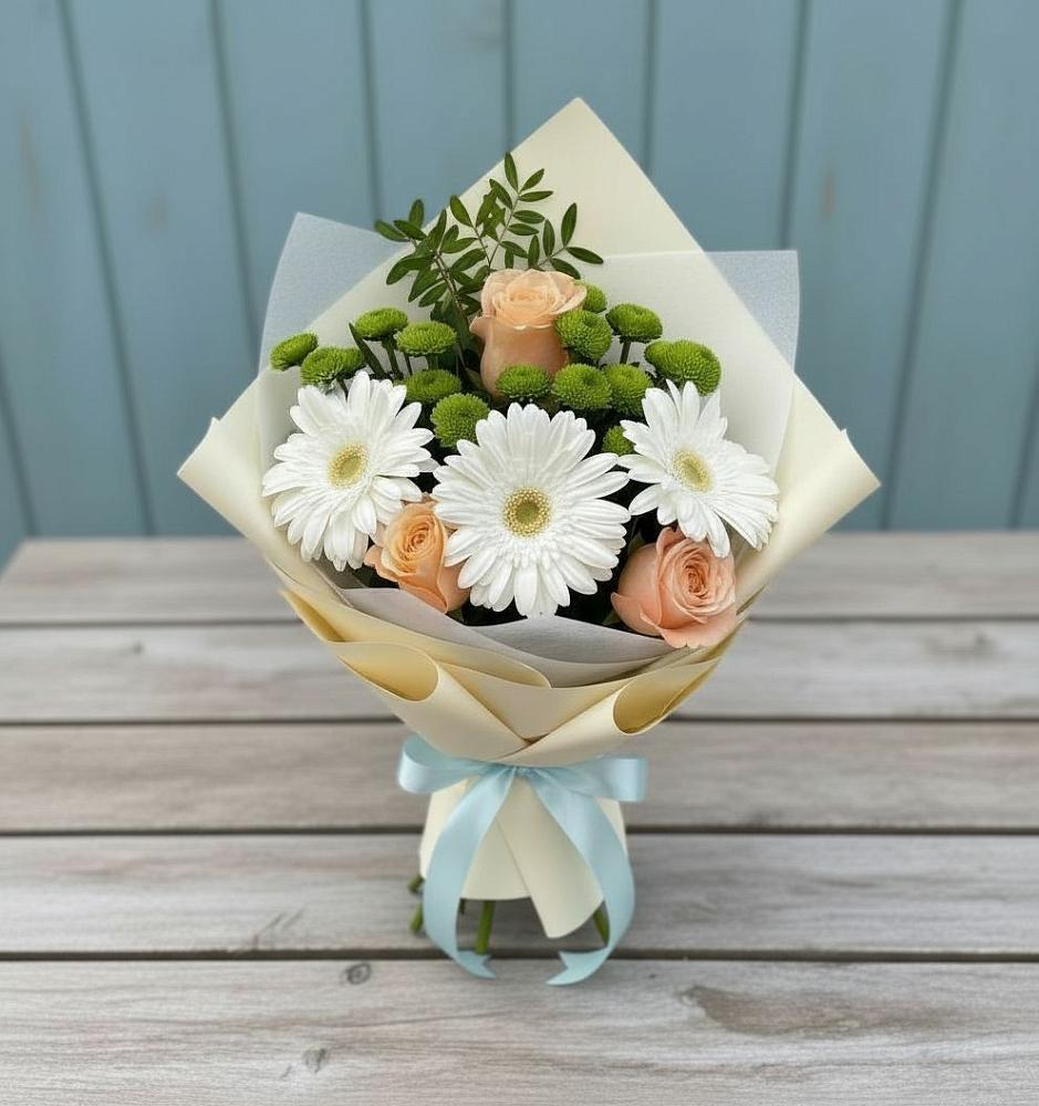 Букет цветов из: Герберы, Розы и Хризантемы в Чернятино