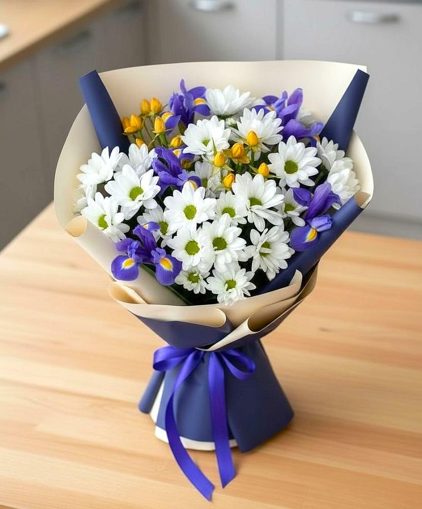 Букет цветов из: Розы, Ирисы и Хризантемы в Чернятино