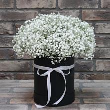 Цветочная композиция из Гипсофила в шляпной коробке в Чернятино