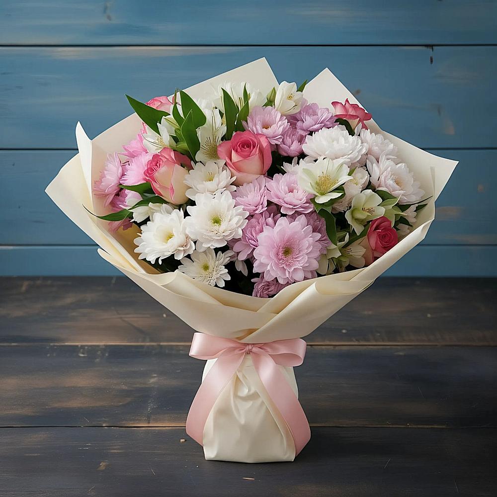 Букет цветов из: Хризантемы, Альстромерии и Розы в Чернятино